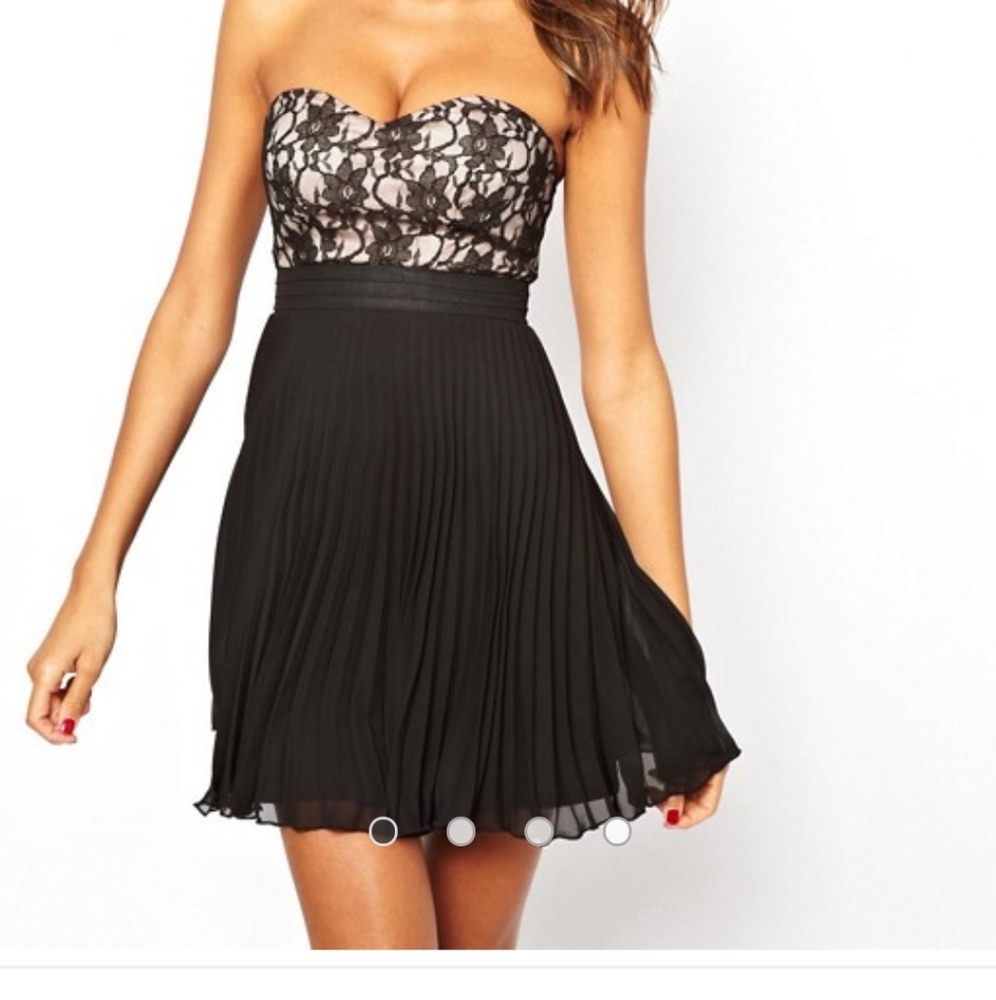 NAVYBandeau Knife Pleat Skater Dress with Lace Top
